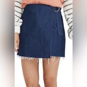 MADEWELL Denim Mini Wrap Jean Skirt Raw Hem Size 0 Blue